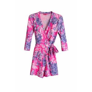 Lilly Pulitzer Karlie Wrap shorts Romper S Pink Tropics Sun Drenched Floral